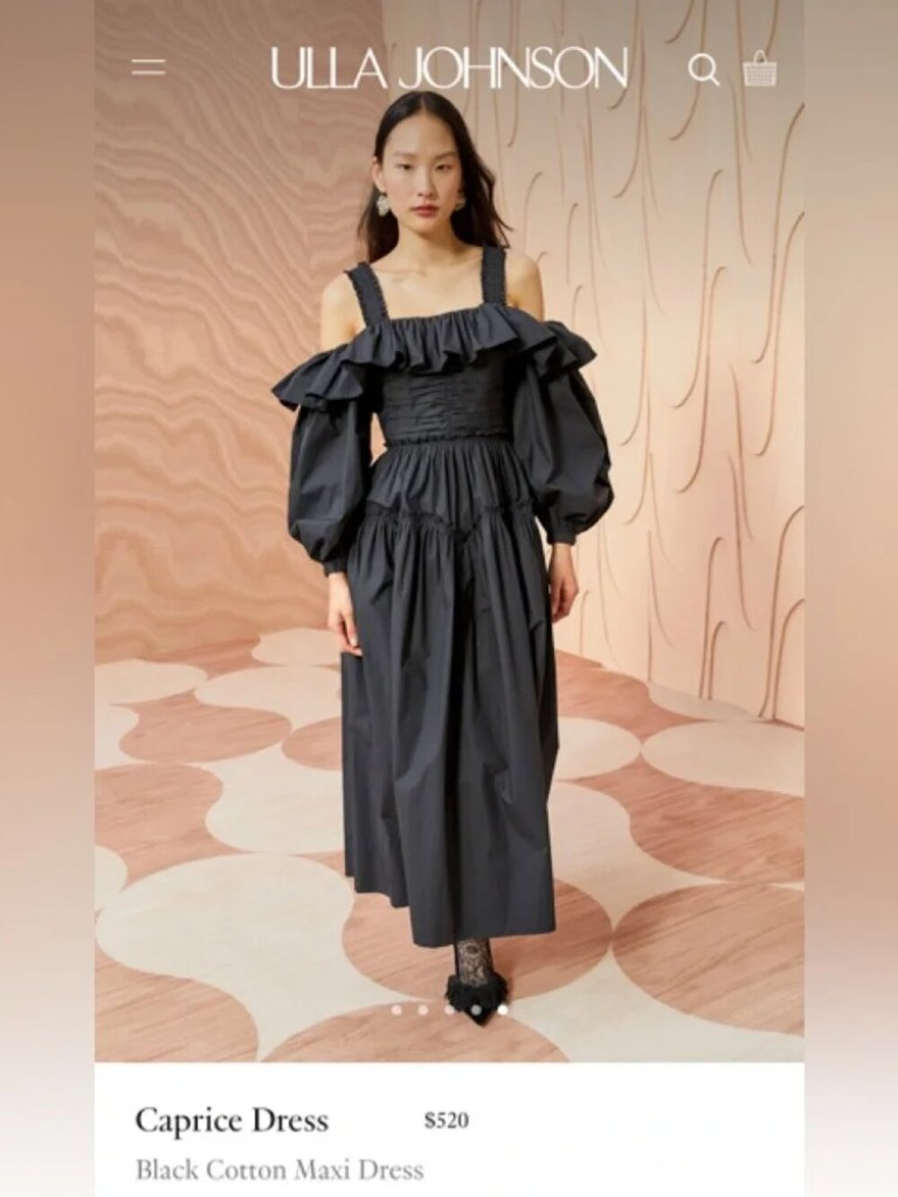 Ulla Johnson Black Caprice Dress Balloon sleeve Off Shoulder Ruffle Midi Maxi 4 - Picture 6 of 15
